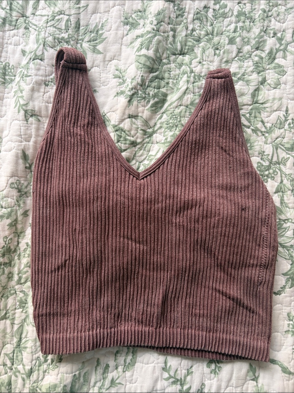 Ribbed V-Neck Cropped Tank Top - Mauve